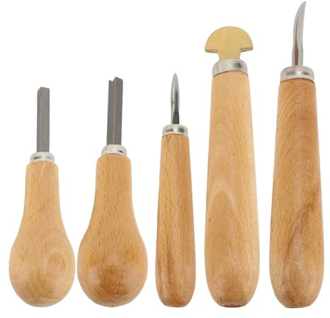 5 St Stensättningsverktyg, Juvelerare Stensättning Kloramslina Lyftare Pusher Roller Craft Tool med Ergonomiskt Trähandtag, Sten och ädelstensinställning Smycken Verktyg