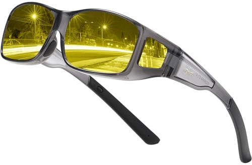 DUCO Lunettes de vision nocturne Lunettes pour conduite par temps pluvieux, brumeux Lunettes polarisées anti éblouissement se posant par-dessus des lunettes 8953Y