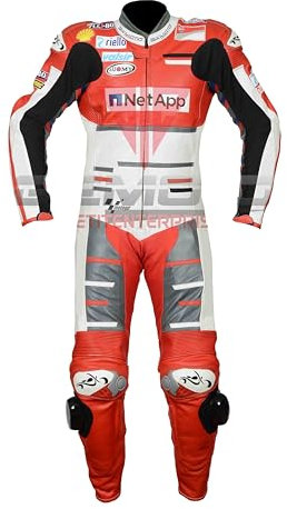 Desmo Dovizioso Ducattii - Tuta protettiva in pelle per moto da corsa in titanio, Rosso, XL