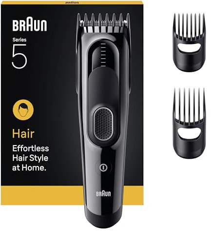 Braun Haarschneider Series 5, Haarschneidemaschine und Rasierapparat für Herren, Haartrimmer mit Ultrascharfe Klingen, 17 Längen, 3 Zubehörteile, 50 Min. Akku, Abwaschbar, HC5530, Schwarz