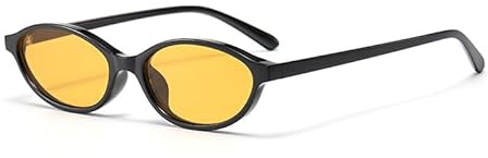 Long Keeper Gafas De Sol Ovaladas Vintage PequeñAs De Los AñOs 90 Gafas De Sol Mujer Retro Ovaladas Gafas Ojo De Gato (Negro Amarillo)