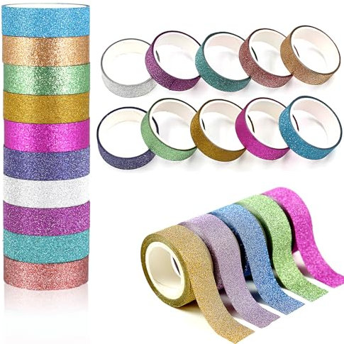 Glitzer Washi Tape,10 Rollen Washi Tape Set 1,5 cm * 3M Metallic Color Photo Washi Tape DIY Papierklebeband Klebeband Glitzer für Kunsthandwerk,Scrapbooking Zufällige Farbe