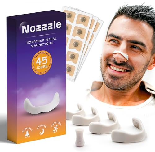 Écarteur Nasal Magnétique Anti Ronflement & 90 Patchs - Bande avec Aimant Puissant pour Respiration Efficace par le Nez - Bandelettes Adhésives - Dilatateur pour Sommeil et Sport - Alternative Strips