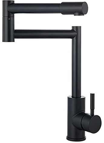 LWJSOCP Robinet de Cuisine Professionnel en Acier Inoxydable 304 avec Bras pivotant à Double Articulation, mitigeur d'eau Chaude et Froide Pliable et Extensible avec poignée Unique, Noir