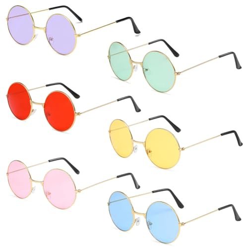 MIFKLMV Occhiali da sole rotondi multicolore Occhiali da sole rotondi Cosplay Carnevale Cerchio di vetro Telaio in metallo Occhiali da sole Accessori per feste Occhiali eleganti per donne uomini 6