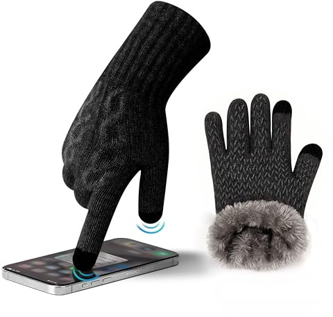 MAGISDU Guantes Mujer Invierno Tactiles Lana de Alpaca Forro Polar Guantes Termicos con Jacquard Antideslizantes para Smartphones y Tabletas Frio Correr Ciclismo Esquiar Nieve Conducir Deporte