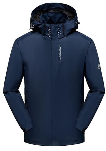 AMZSPORT Hombre Impermeable Chaqueta Cortavientos Ligera y Plegable Transpirable para Senderismo,Running,Viajes,Senderismo,Azul XL