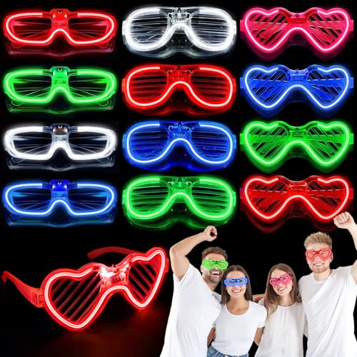 POWZOO LED Occhiali, 12 pezzio Occhiali Luminosi per Feste, Neon Rave Occhiali, occhiali luminosi multistile adatti per compleanni, Natale, Halloween, feste di carnevale