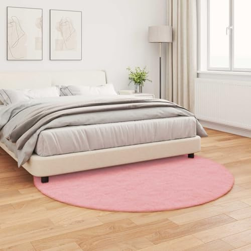 Tonture fuskpäls kaninmatta oliv rosa Ø 160 cm rund, polyester, extra mjuk Flokati-matta för vardagsrum, sovrum, matsal, inomhusgolvdekor, hållbar och lätt att rengöra