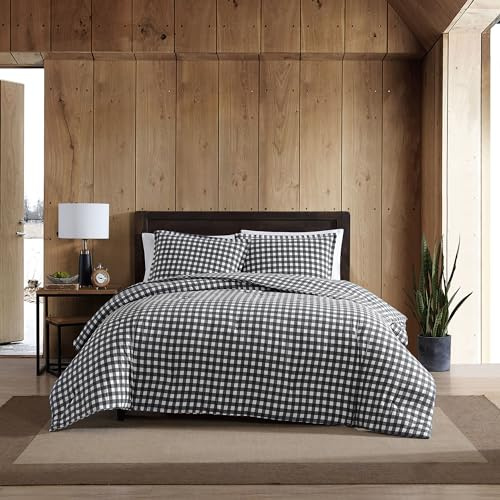 Eddie Bauer - King Duvet Cover Set, Reversible Flannel Bedding with Matching Shams, Luxurious Bedding Set for Colder Months (Preston Grey, King)