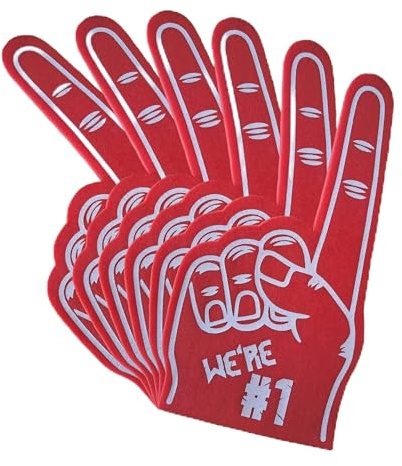 FUN FAN LINE - Gigantisk Skumhand | Skumfinger för Sportevenemang, Fester och Konserter | Perfekt för Fans och Lag | 2-pack Röd