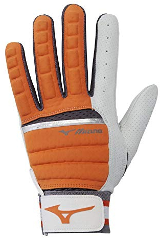 Mizuno B-130 Adult Baseball Batting Glove, Orange-Charcoal, Large