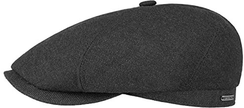 Stetson Brooklin Wool Cashmere Flatcap Herren Made in EU Baumwolle Futter Unifarbene Schiebermütze Schurwolle Kaschmir Herbst Winter anthrazit 63 cm