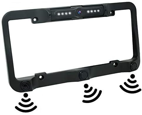 License Plate Frame Rear View Reverse Backup Camera Kit, Car Rover 170° Viewing Angle Universal Reversing Cameras with 8 IR Night Vision Waterproof LED 3 Parking Sensors for Vehicle