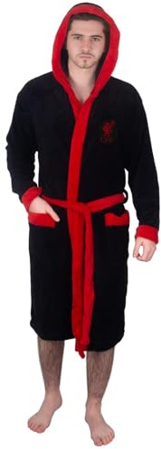 Liverpool FC Official Gift Mens Hooded Fleece Dressing Gown Robe Black XL