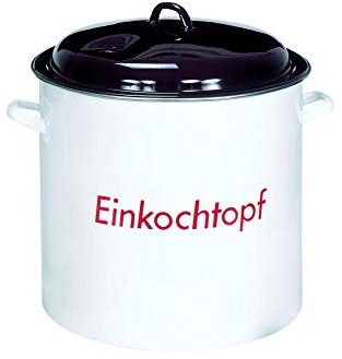 culinario Emaillierter Einkochtopf mit Metalldeckel, 28 Liter, Ø35 x H30cm, für alle Kochfelder geeignet, Thermometer-Öffnung, Einkocher für Marmelade
