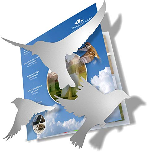 Anti-Kollisions-Aufkleber für Vögel, hohe Beständigkeit gegen Regen, Frost, UV's - Set mit 20 Vogel-Silhouetten (Silber)