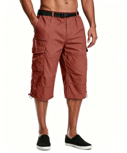MAGCOMSEN Mens Cargo Shorts 3/4 Length Summer Casual Work Capri Long Short Pants Cotton Breathable Cropped Trousers with Multi Pockets