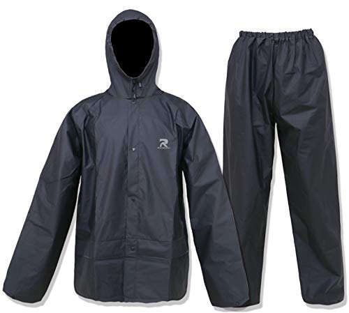 ZOEGO Combinaison de Pluie Ultra-Lite pour Hommes Femmes Manteau de Pluie de Protection imperméable avec Pantalon 2 pièces Vêtements de Pluie (Noir, 3XL)