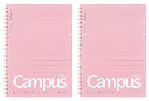 KOKUYO Campus Soft Ring Notebook, A5, B 6mm Dot Ruled, 29 Lines, 50 Sheets, Pink, Set of 2, Japan Import (SU-S131BT-P)