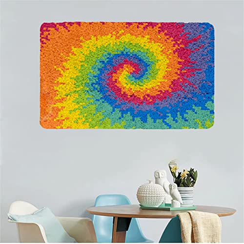 VIONNPPT DIY 3D Bunte Serie Teppich Tapisserie Knüpfteppich Set, Knüpfset Für Kinder Erwachsene, Knüpfset Latch Hook Rug mit Vordruck,Kreativ Wohnkultur (Regenbogen,60cmx40cm)