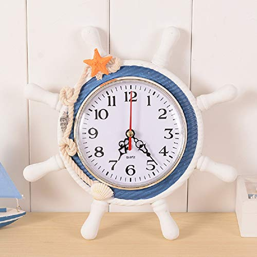 JUKIDS Beach Wheel Wall Clock, Nautical Ship Wheel Clock Mediterranean Wall Clock Decoration Silent Sailor Clock for Home Office Bedroom Decoration and Gift(Random Color)