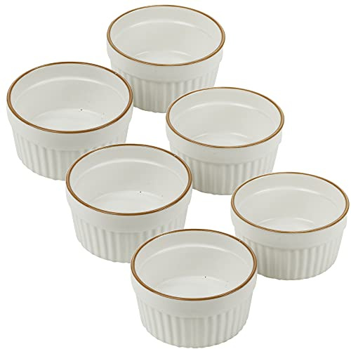200ml or 290ml Round Ceramic Bakeware Oven Safe Souffle Dishes for Dessert Pudding Creme Brulee (6 x 200ml Dishes)