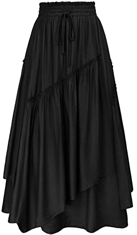 Scarlet Darkness Long Skirts for Women Renaissance Costume Pirate Maxi Skirt Plus Size with Pockets Black L