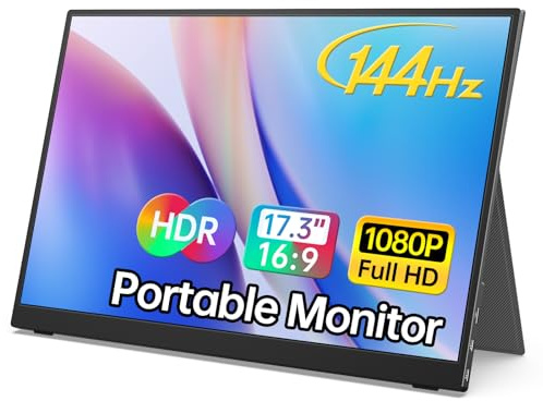 MNN 17.3 Portable Monitor 1080P FHD 144Hz Narrow Edge Laptop Monitor USB C HDMI Gaming Computer IPS HDR Screen for PC Mac Phone Xbox PS5 Switch Laptop w/Smart Cover & Speakers