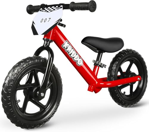 KRIDDO Toddler Balance Bike 2 Year Old, Age 18 Months to 5 Years Old, 12 Inch Push Bicycle with Customize Plate (3 Sets of Stickers Included), Gift Bike for 2-3 Boys Girls, Red