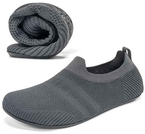 KOWAYI Zapatillas de casa para hombre y mujer, calcetines de casa transpirables, zapatos de cabaña cómodos, unisex, 1321 Gris Oscuro, 42 EU