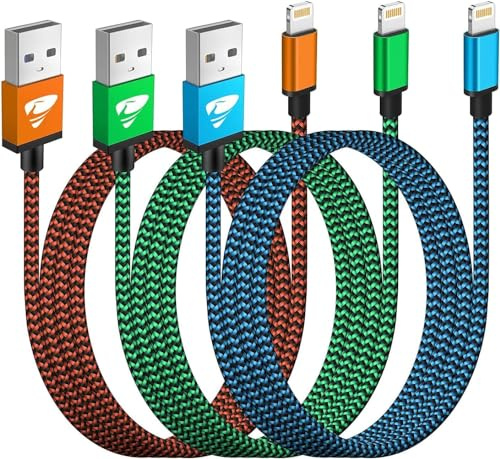 Aioneus Cable iPhone Chargeur iPhone [1m/Lot de 3] Cable Lightning USB MFi Certifié Nylon Tressé Cordon Charge Rapide Fil Ultra Solide pour iPhone 14 Pro Max 13 12 11 XR XS X 8 7 Plus Se iPad