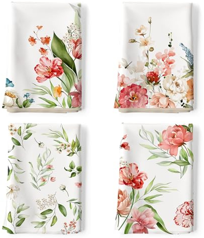 Arquiel Küchentücher Baumwolle 4 Stück, Geschirrtücher 100% Baumwolle Farbenfrohe Blumen Küchenhandtuch Set Multi-Purpose Hochwertige Küche Trockentuch Bar Handtücher 48 x 70CM