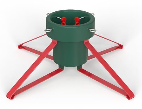 Real Christmas Tree Stand Fits Trees up To 2.3M Tall Diameter up to 12cm Xmas Tree Holder with 2L Reservoir Real Tree Base Clamp Pot Base for Home & Office, Maximum 8ft Christmas Trees Red Leg