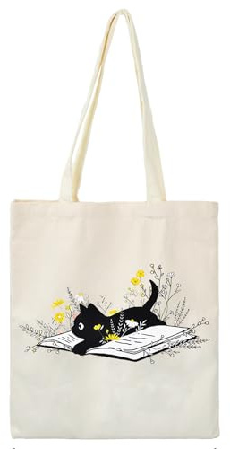 Lurora2021 Borsa Tote In Tela Con Gatto Stampato Riutilizzabile per Scuola, Lavoro, Spesa Quotidiana