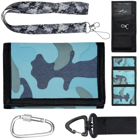 JRJRN Lona de Camuflaje Trifold Monedero con Correa para Teléfono, Hebillas de Senderismo, Cartera Niño