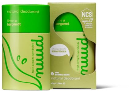 nuud stick deo | 45 Gramm | natürlicher Deodorant, Deo ohne Chemikalien, NCS vegan, 48 Stunden wirksam, parfümfrei, aluminiumfrei, alkoholfrei, unisex, für 6-7 Wochen (Limette und Bergamotte)