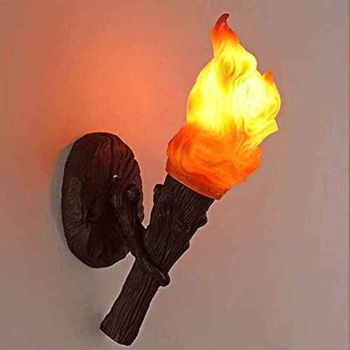 erkebspm Industrial Farmhouse Simulation Torch-Shaped Resin LED Wall Lamp Wall Sconce, Indoor Creative Antique Retro Decorative Wall Light for Restaurant Restaurant Coffee Shop Lámpara de Pared