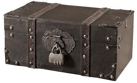 QINGYIWL coffre au trésor vintage en bois - 26 x 15 x 11,5 cm - Avec serrure - Décoration et rangement d'anniversaire pour enfant