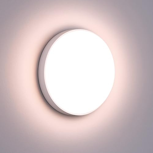 FactorLED Aplique Pared Exterior, Plafón Techo Exterior, 12W, 1200Lm, IP65 Impermeable, Blanco, Lampara Pared Moderno ideal para jadin, terraza, porche, garaje o patio (Luz natural 4000K, Circular)