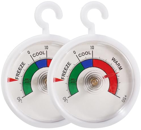 2pcs Thermometre Frigo, 65mm -30-50 ℃ Thermomètre pour Congélateur Réfrigérateur avec Zones Colorées Crochets, par Maison Café Restaurant Bar Cave à Vin etc