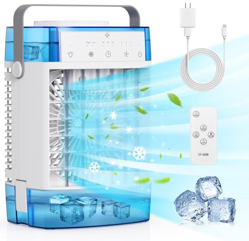 Portable Air Conditioners,3-Speed Small AC Fan, Evaporative Air Cooler with Remote,Timer function,7-Color Night light, 2 Mist modes,Personal Air Conditioner for Bedroom,Office,Room(Blue)