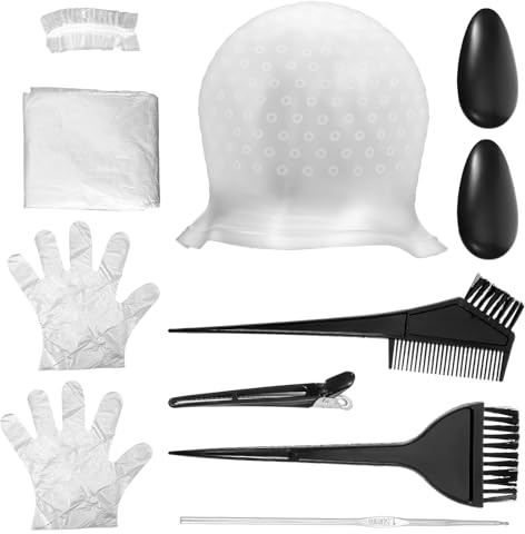 12 Stück Silikon Strähnchenhaube Set, Strähnchenhaube Silikon Haarfärbe Kappen Wiederverwendbar Strähnenhaube mit Haarhaken Färbebürste Handschuhe Haarspangen Für Frisur Design