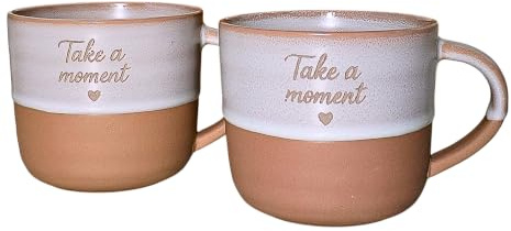 COZY KITCHEN Set di 2 tazze in ceramica da 400 ml, incisione Take a momento, tazze dal design accogliente minimalista, idea regalo donna/uomo/coppia, caffè, tè, colazione