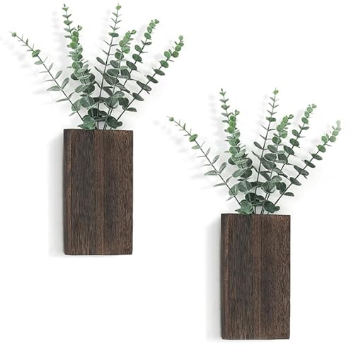 Hbbgdiy 2 Piezas de decoración de Pared de Plantas, jarrón de Madera con eucalipto Artificial, macetero Colgante, decoración Vertical para Dormitorio, Sala de Estar, Oficina en casa