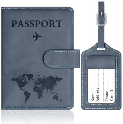 OFFCUP Protege Passeport et Etiquette Valise Set, PU Cuirs Protège Passeport avec Étiquette Bagage, RFID Pochette Passeports, Hommes et Femmes pour Carte de Crédit et Carte D'identité