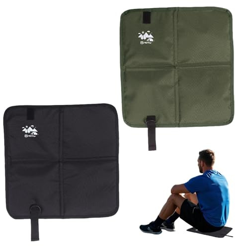Rainway Cuscino pieghevole per esterni, 2 pezzi, 37 x 35 cm, impermeabile, in tessuto Oxford, colore nero/verde, per campeggio, picnic, escursioni, stadio, per bambini e adulti