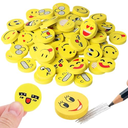 CEJAS 60 Pezzi Gomme da Cancellare Per Bambini, Smiley Divertenti Gomme,Emoticon Gomma Cancellare, per Festa Bambini Compleanno Battesimo Natale Regalo, Stili Randomizzati