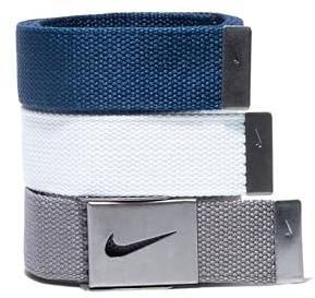 NIKE Paquete de 3 cinturones de tela para hombre, Blanco/gris/azul marino, Taille unique
