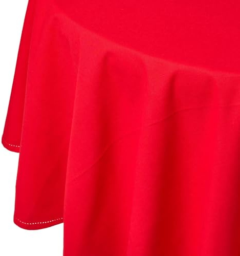 HOMESCAPES Red Cotton Round Tablecloth 6 to 8 seater Large Circular 178 cm (70 Inches) Washable Hand Woven 100% Plain Cotton with Decorative Ladder Stitch Edge